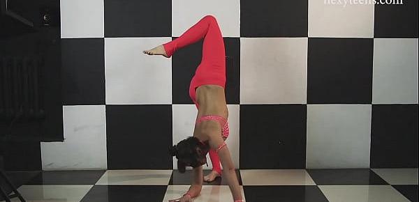  Red pants flexible gymnast Sofia Gnutova
